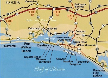 Pensacola Beach Rentals on Maps Of The Emerald Coast   Rentals In Destin